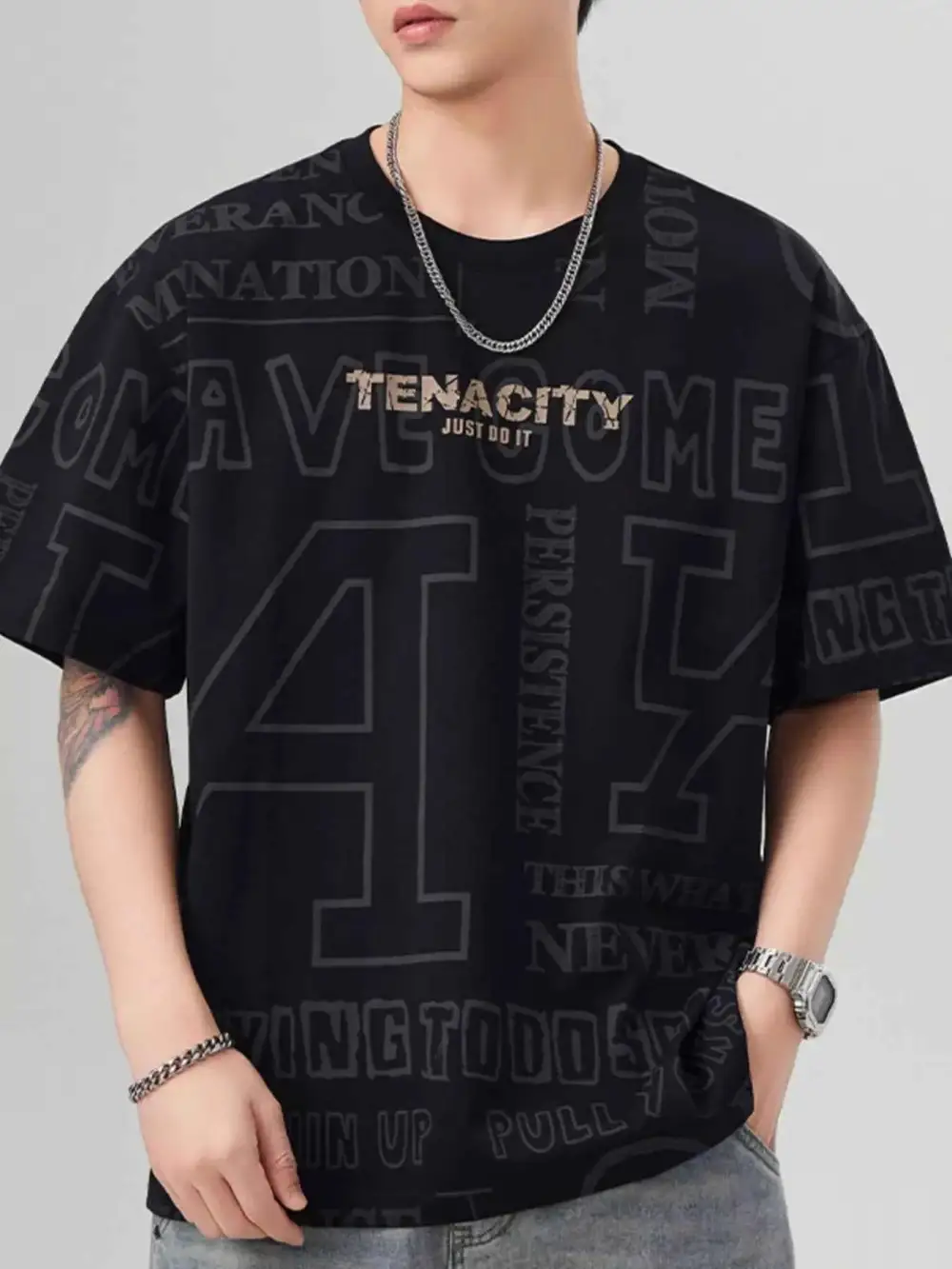 Modern Letter Round Neck Short Sleeve T-Shirt