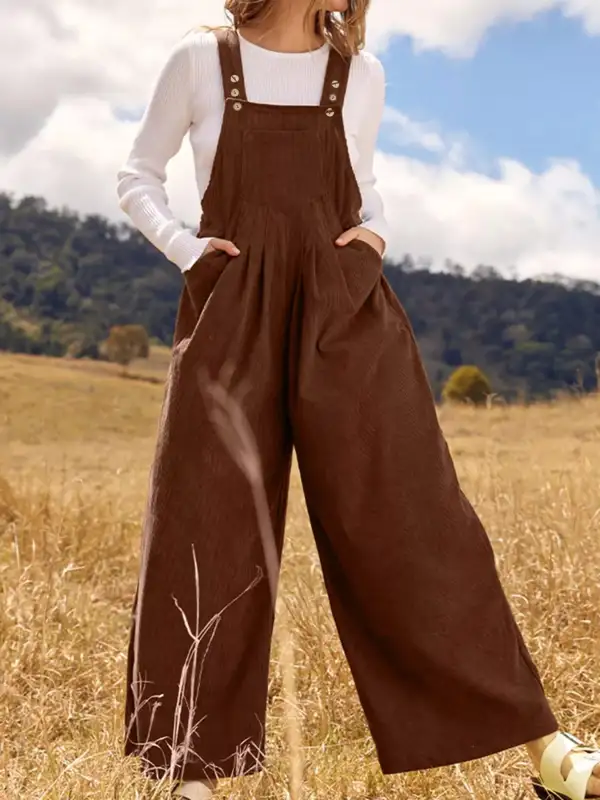 Front Ruched Wide Leg Pockets Jumpsuit