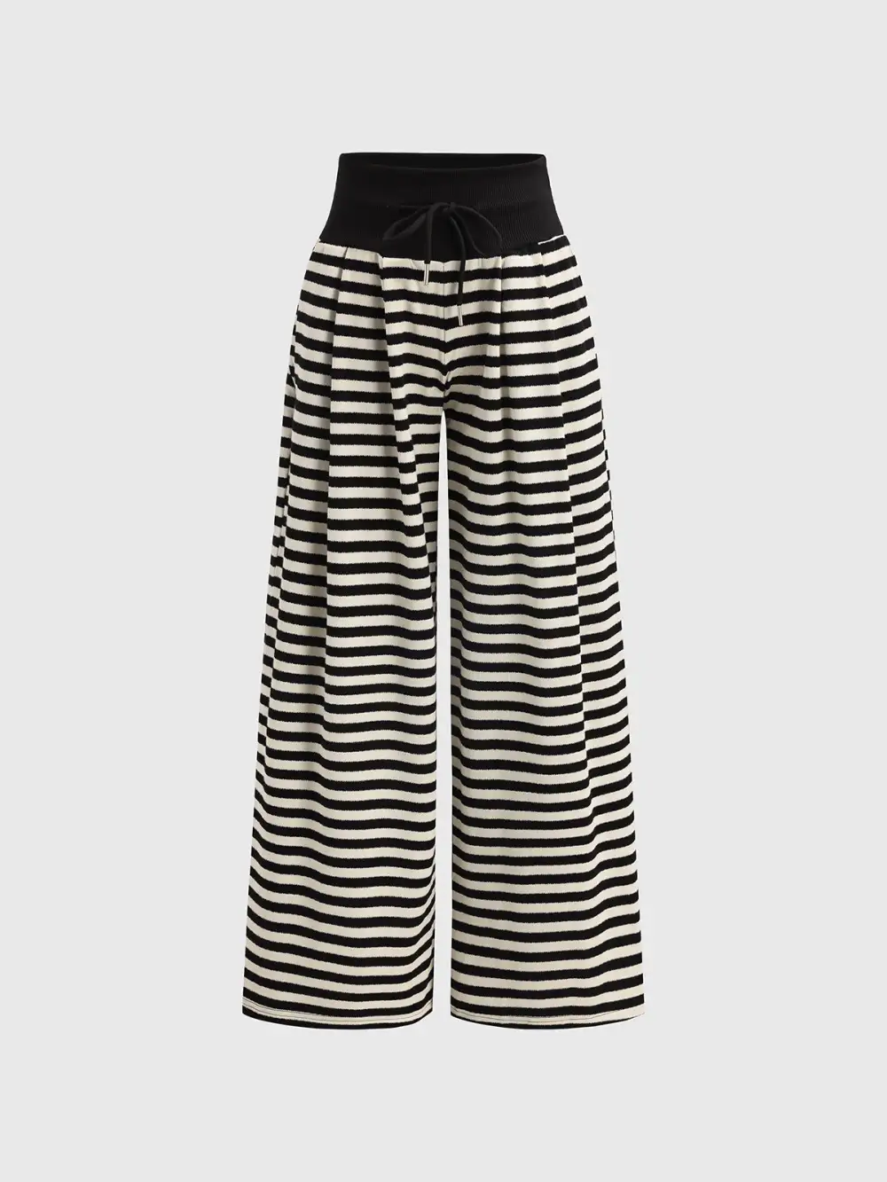 Wide-Leg Drawstring Striped Pants