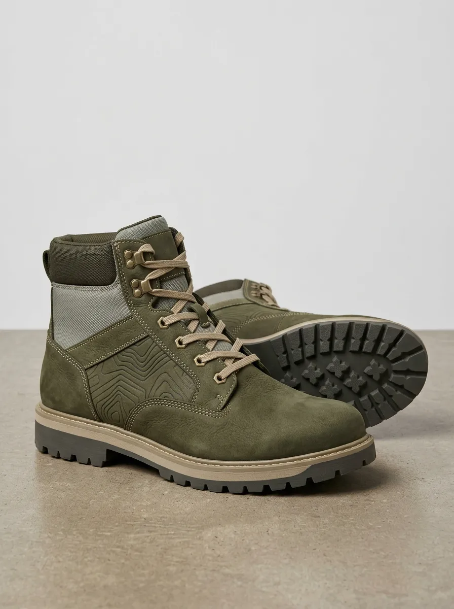 Unisex Modern Outdoor Hiking Topographic Pattern Print Work Boots