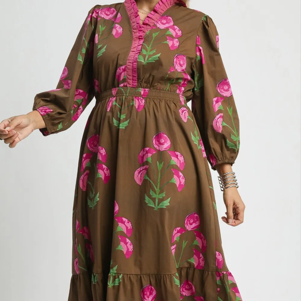 Refined Floral Striped Smocked Tiered Dress