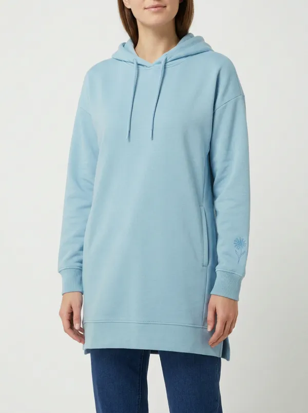 Women's Floral-Sleeve Embroidered Tunic-Length Side-Slit Hoodie