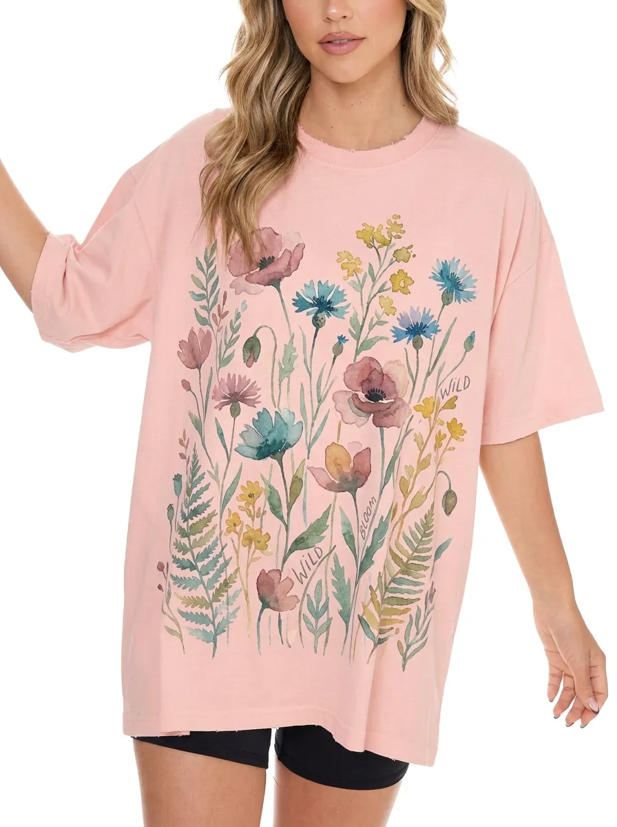 Women's Nature Wildflower Watercolor Graphic T-Shirt