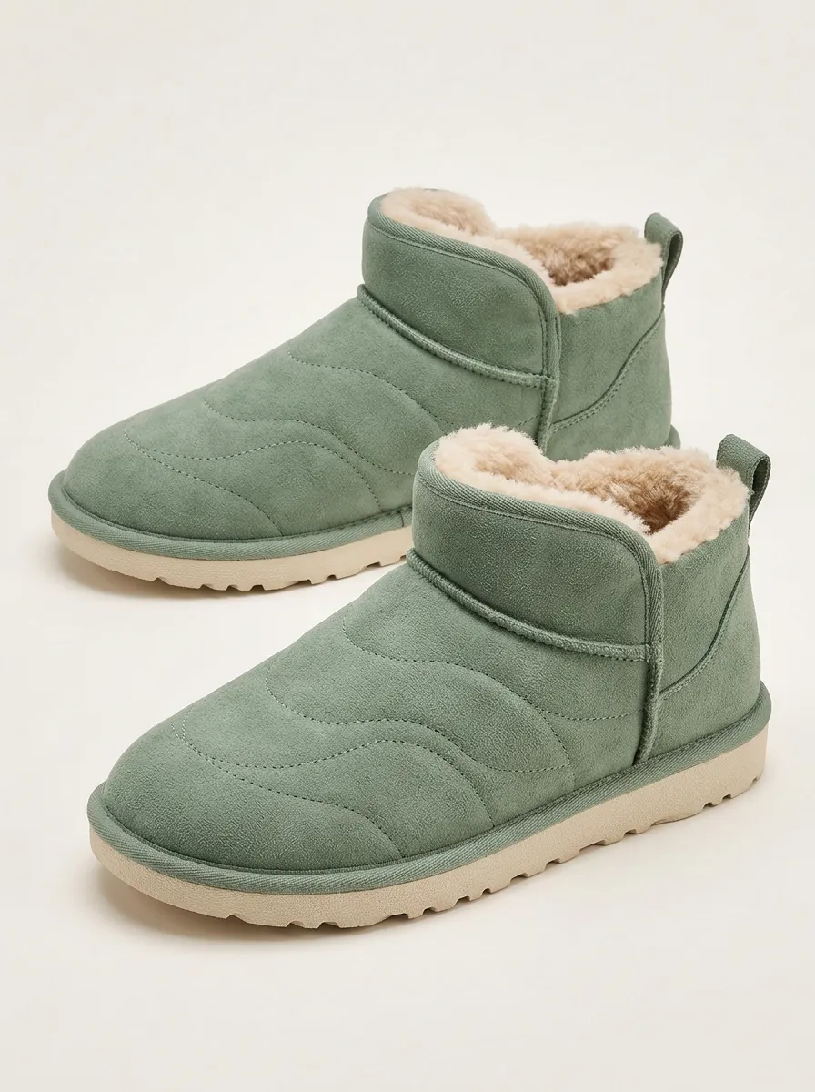 Quilted Ankle Boots in Sage Green with Winter Styling