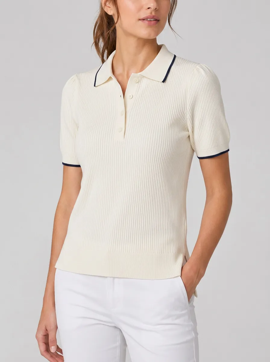 Women's Equestrian Lover Horse Print Ribbed Knit Polo Shirt