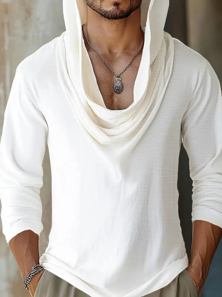 Unique Drape Design Hooded Top Shirt