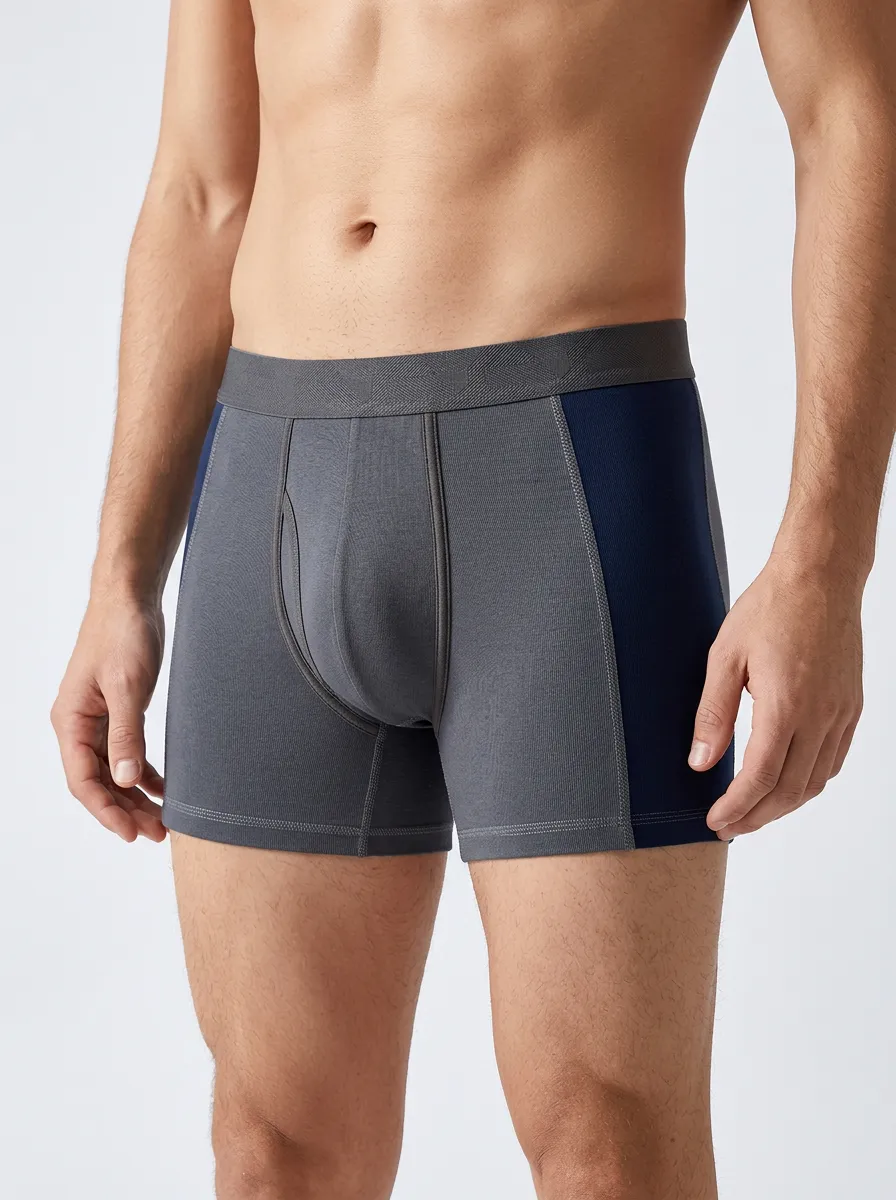 Men's Casual Comfort Grey Navy Colorblock Printed Boxer Briefs