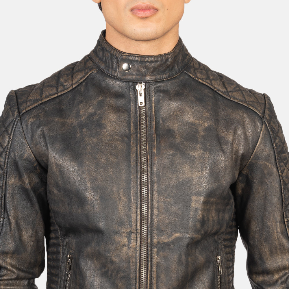 Men's Rugged Biker Leather Quilted Jacket
