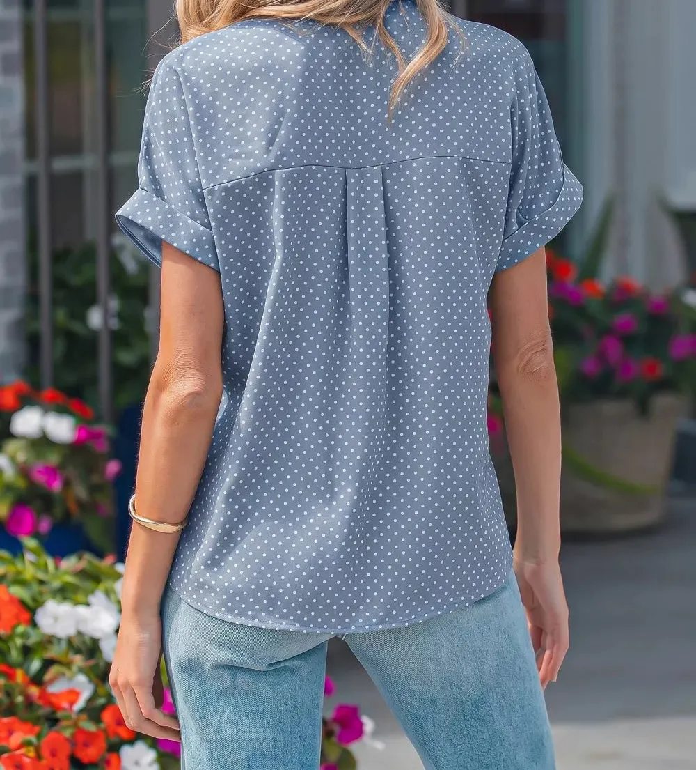 Dotted Print Cuffed Short Sleeve Shirt