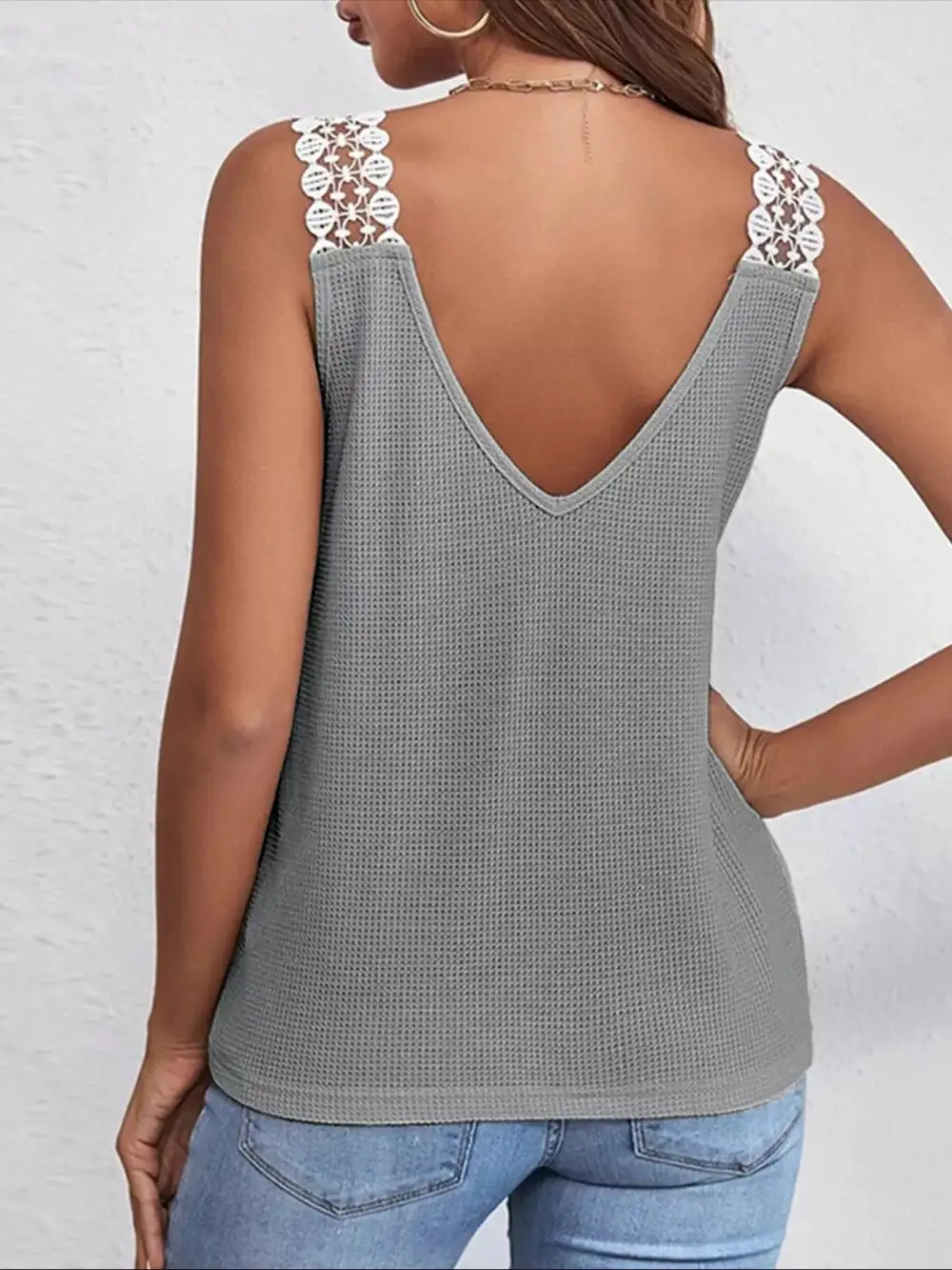 Refined V-Neck Lace-Trim Tank Top