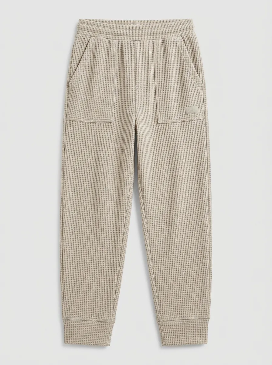 Unisex Casual Loungewear Waffle Knit Elastic Waist Jogger Pants