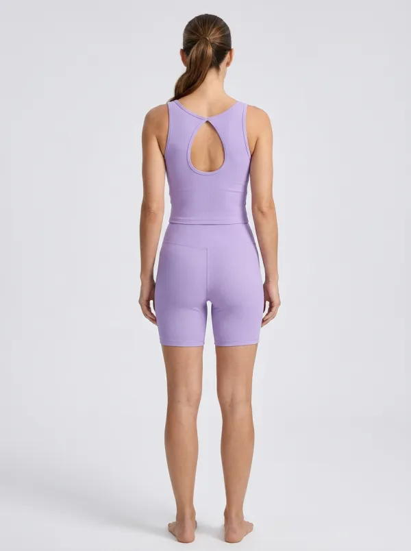 Contemporary Ribbed Texture Biker Shorts Fit Women's Tank Top And Sports Shorts Set