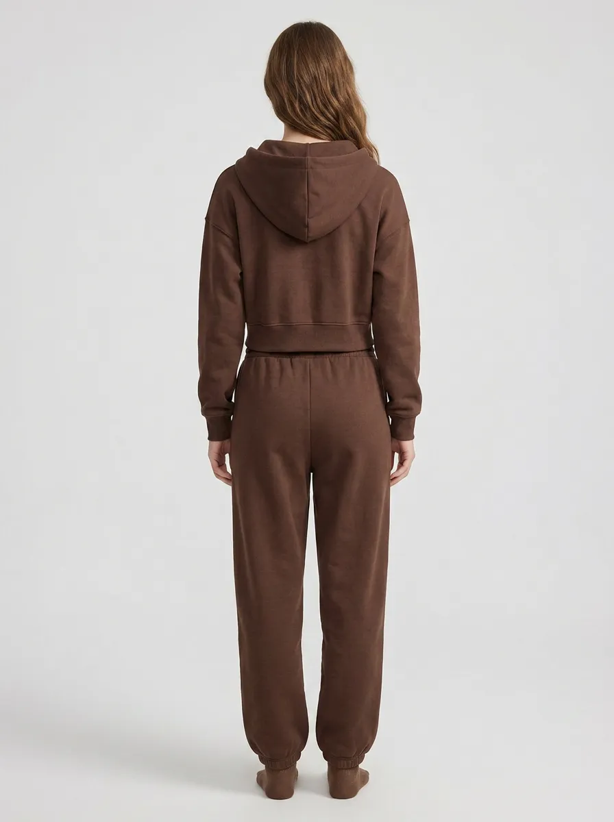 Zip-Up Sweatpants Lounge Women's Cropped Zip-Up Hoodie Jogger Active Set
