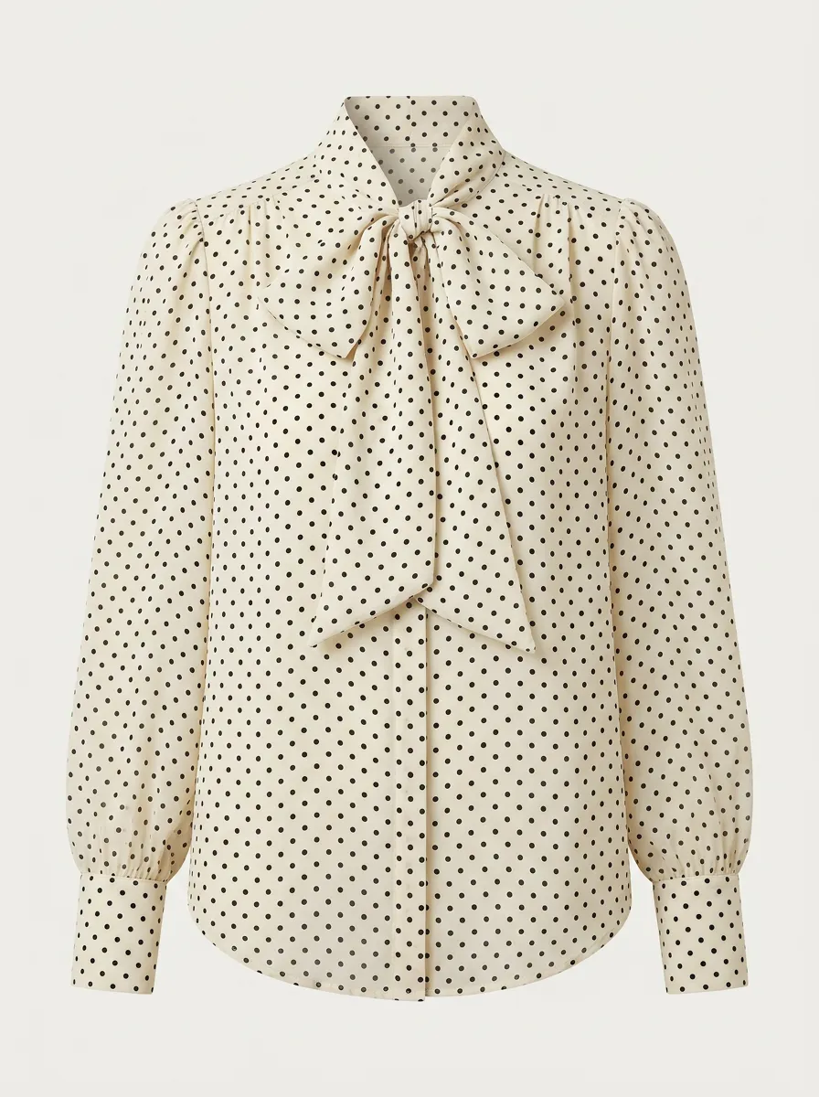 Women's Vintage Polka Dot Bow Tie Printed Blouse Shirt
