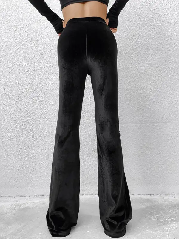 Velvet High Waist Flared Trousers Pants