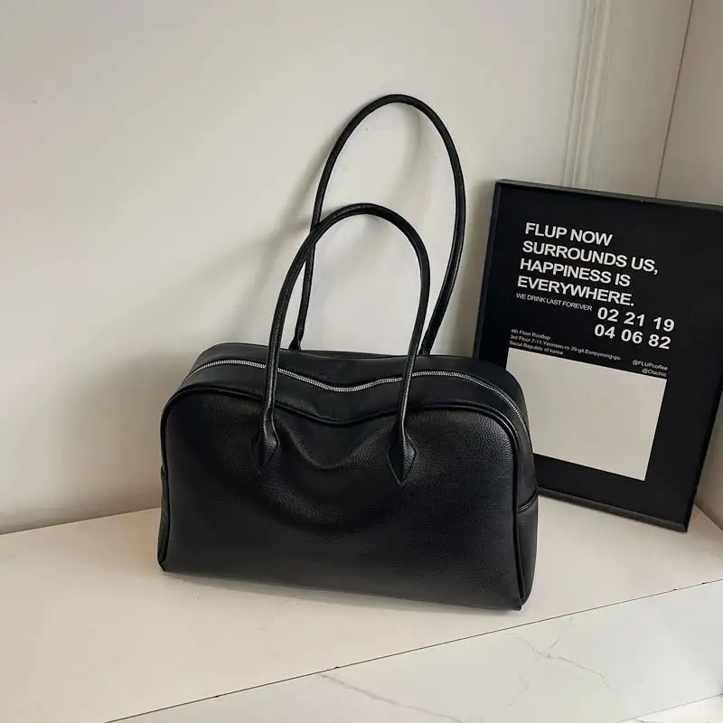 Bowling-Style PU Leather Shoulder Bag Versatile