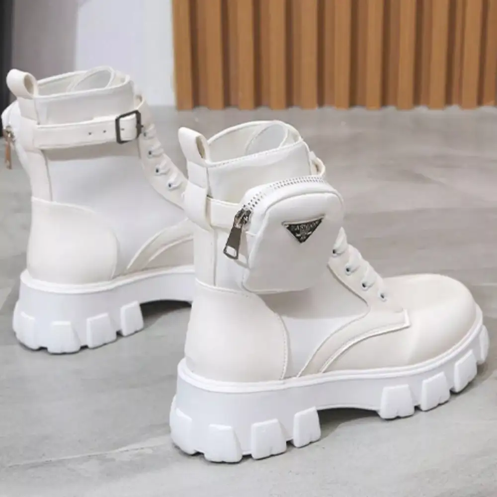 Textured Lace-Up Platform Ankle Boots