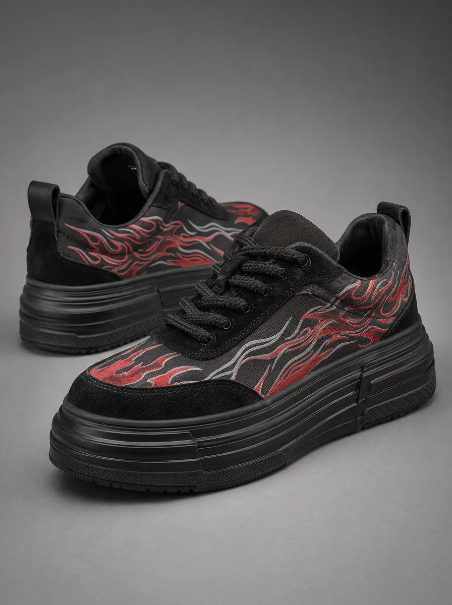Men's Streetwear Flame Patterned Skate Shoes