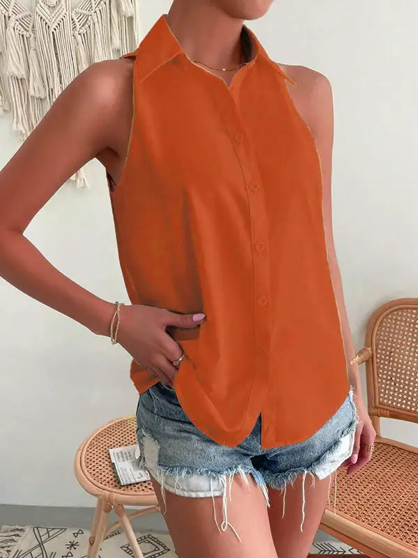 Women's Split-Hem Lapel-Collar Relaxed Blouse