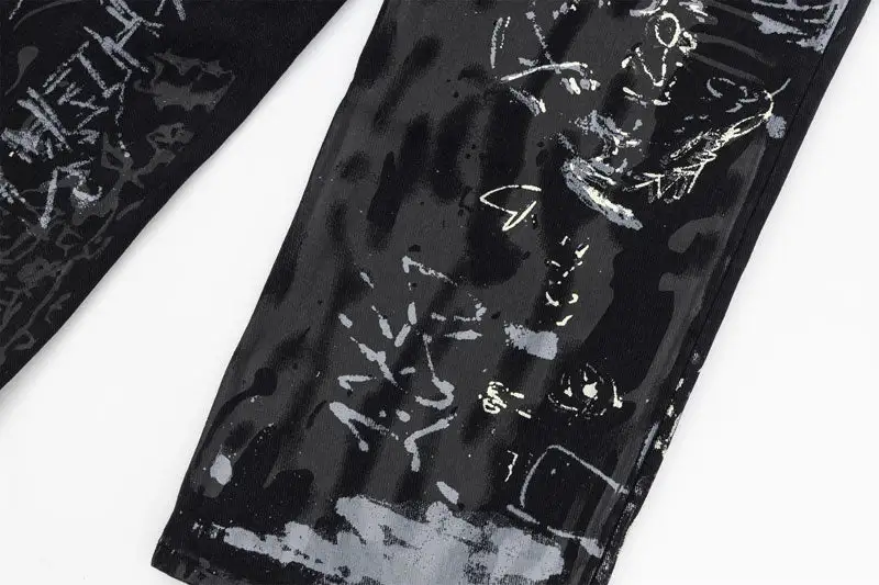 Wide-Leg Graphic-Print Jeans
