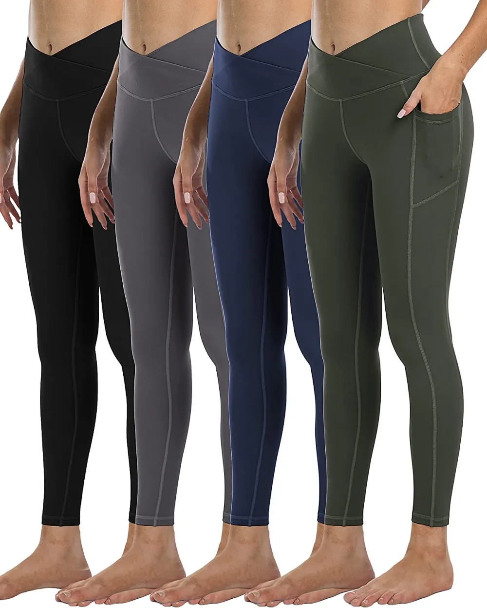 YOUNGCHARM 4 Pack Leggings with Pockets for Women,High Waist Tummy Control Workout Yoga Pants