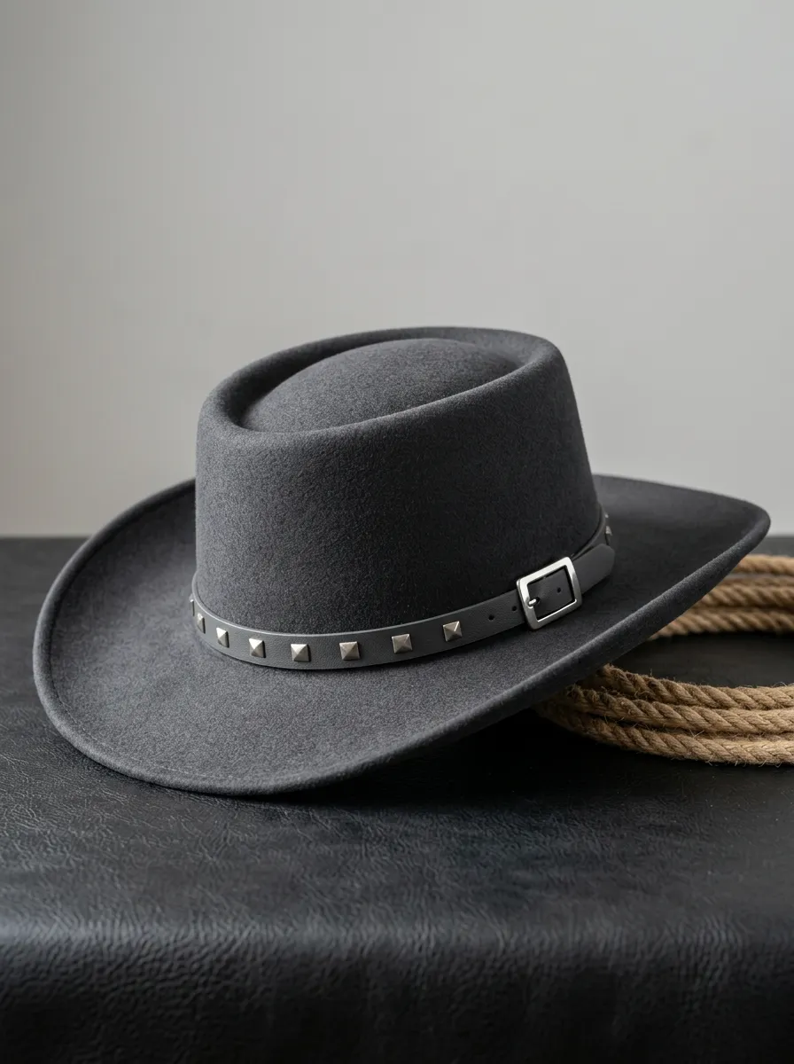 Unisex Felt Western Cowboy Hat with Leather Band Trim