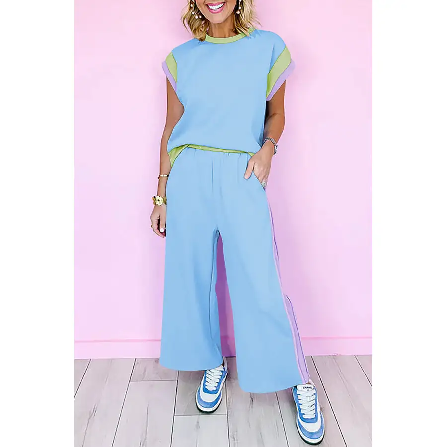 Strawberry Block Detail Casual Two Piece Set