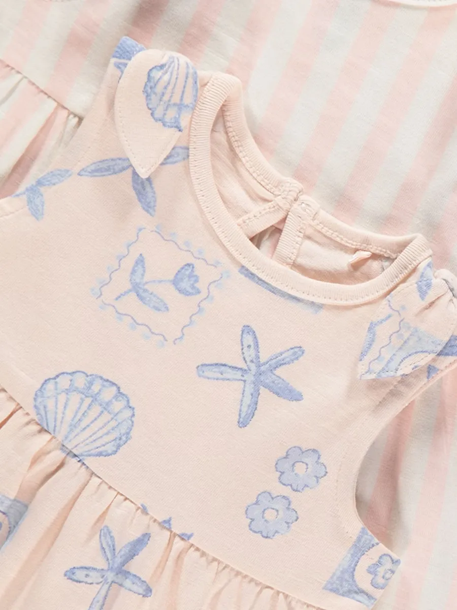 Pink Shell Stripe Jersey Dress 2 Pack