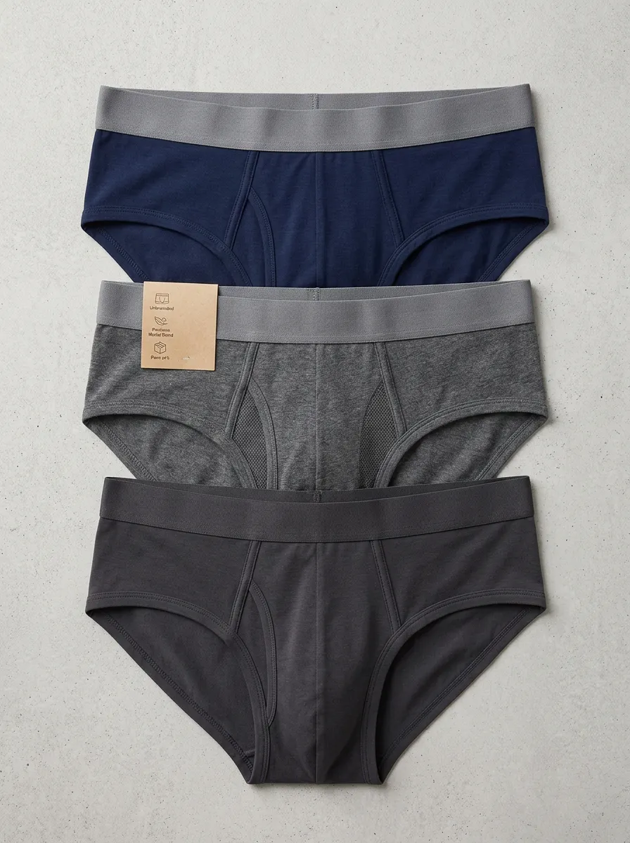 Men's Cotton Comfort Solid Color Elastic Waistband Briefs Underwear Set