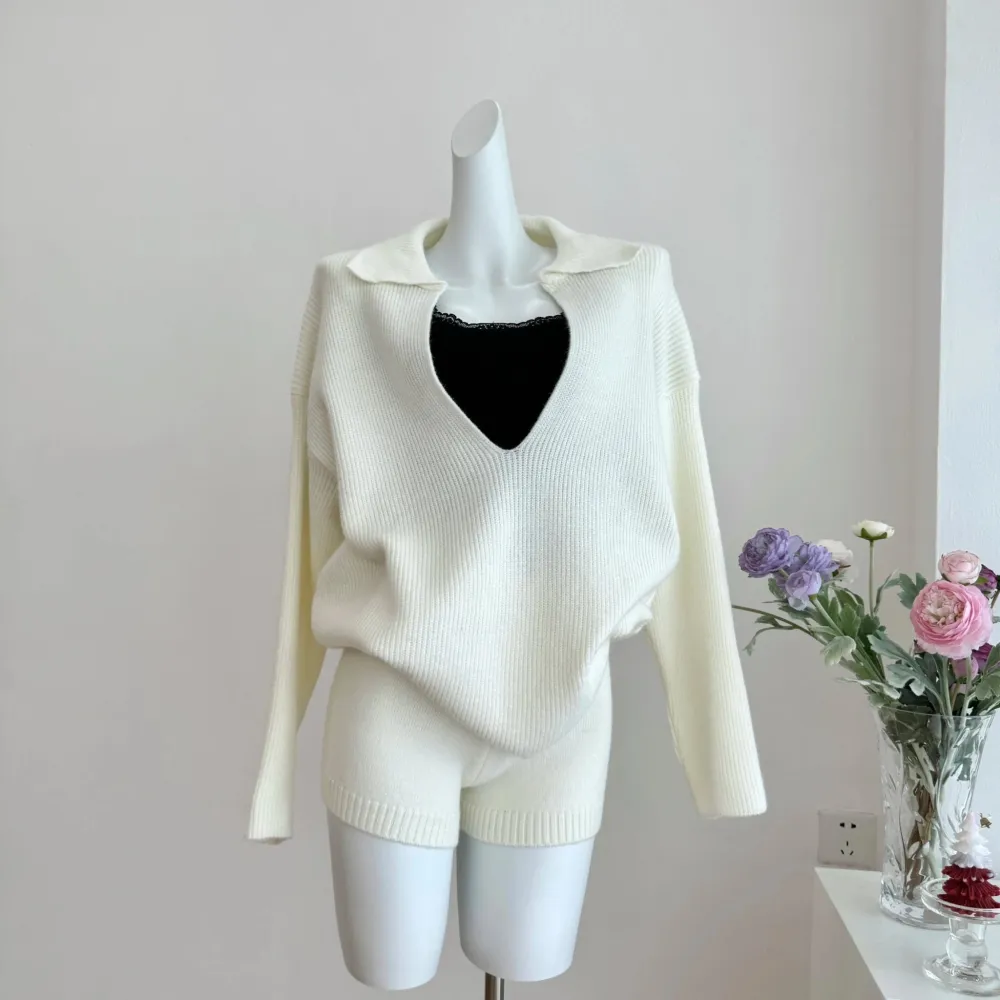 Collared Sweater & Shorts Set