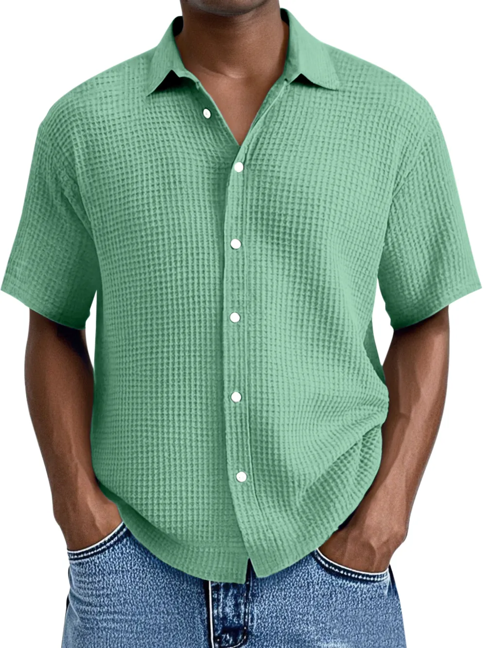 Relaxed Textured Knit Button Front Shirt