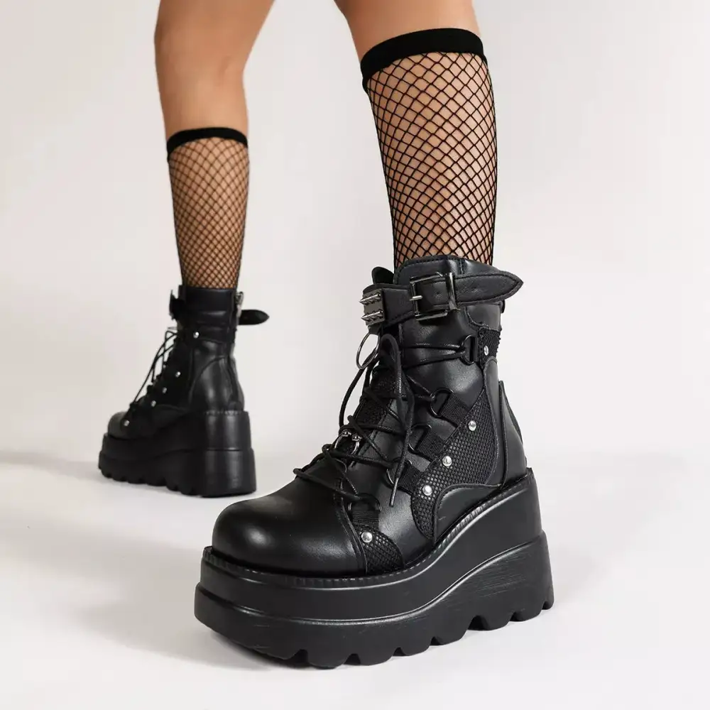 Lace-Up Platform Wedge Boots