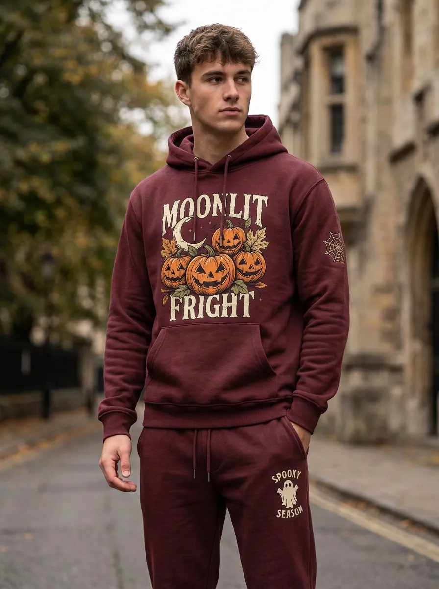 Men's Halloween Moonlit Fright Pumpkin Printed Tracksuit