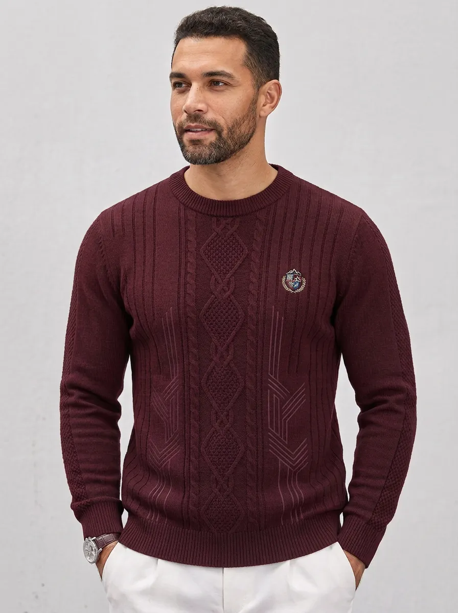 Men's Navy Classic Business Casual Emblem Embroidered Knit Sweater
