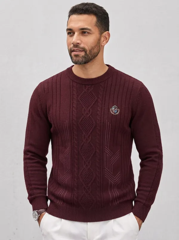 Men's Navy Classic Business Casual Emblem Embroidered Knit Sweater