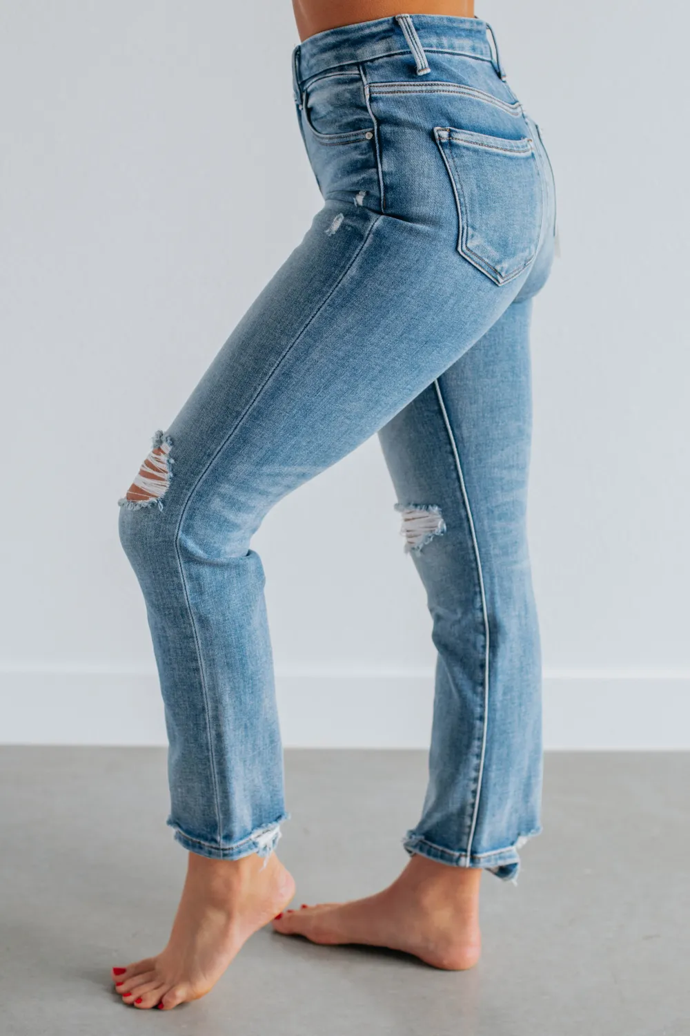 Women's High Rise Distressed Cotton Blend Jeans