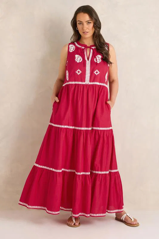 Red Embellished Cotton Maxi Dress detail 1