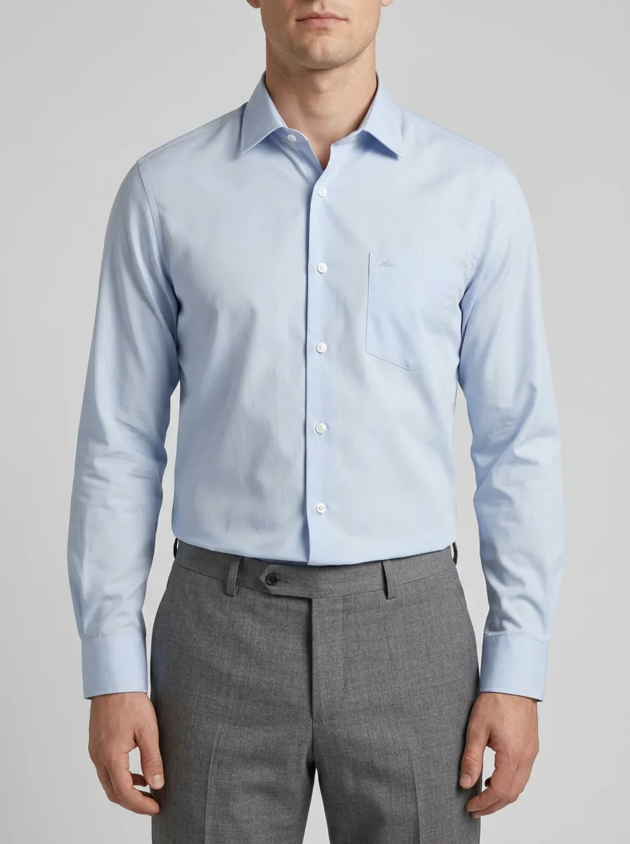 Men's Non-Iron Cotton Light Blue Pocket Dress Shirt