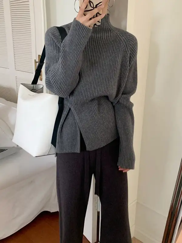 Women's Split-Hem High-Neck Sweater