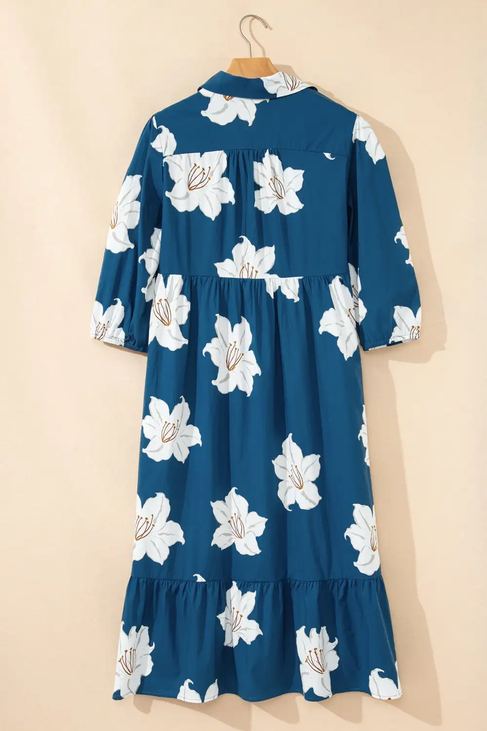 Polished Detail Floral Printed V Neck Midi Dress