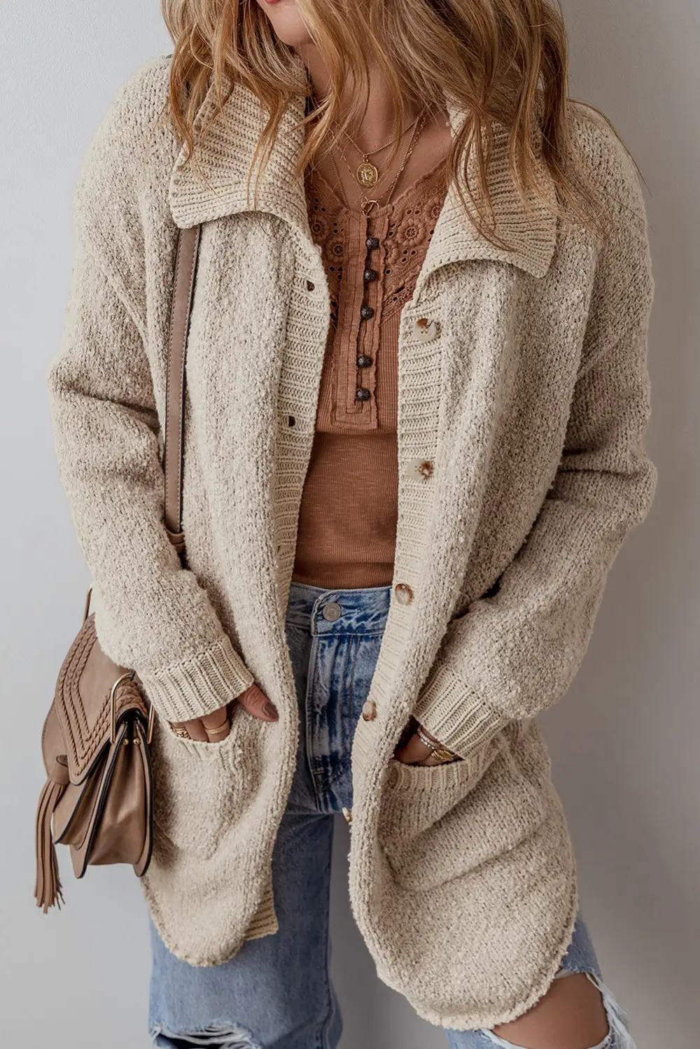 Pocketed Button Front Drop Shoulder Cardigan