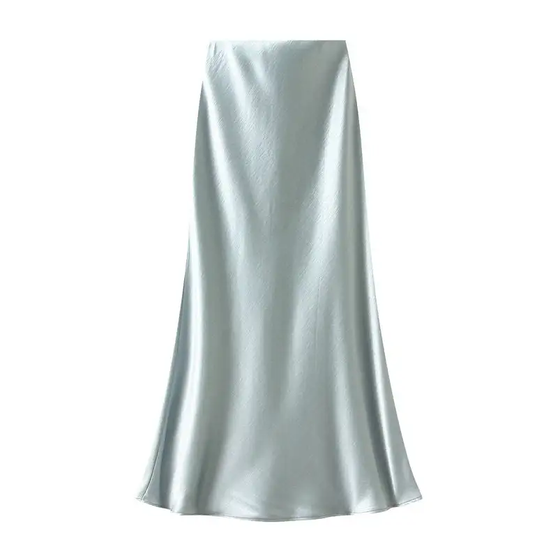 Pleated Satin High Waist Mermaid Midi Skirt