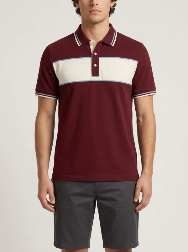 Men's Casual Navy Blue Colorblock Striped Polo Shirt