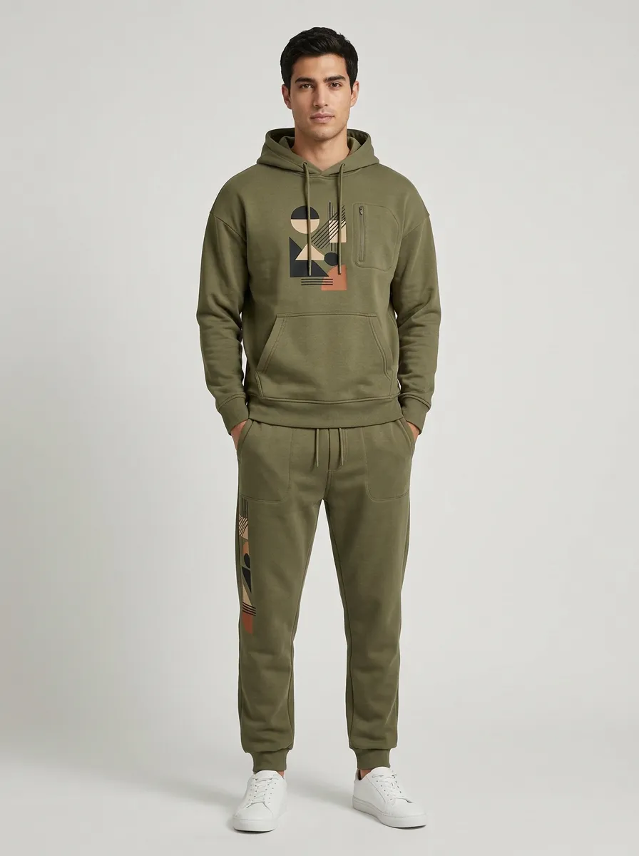 Men's Geometric Abstract Art Printed Hoodie Jogger Set