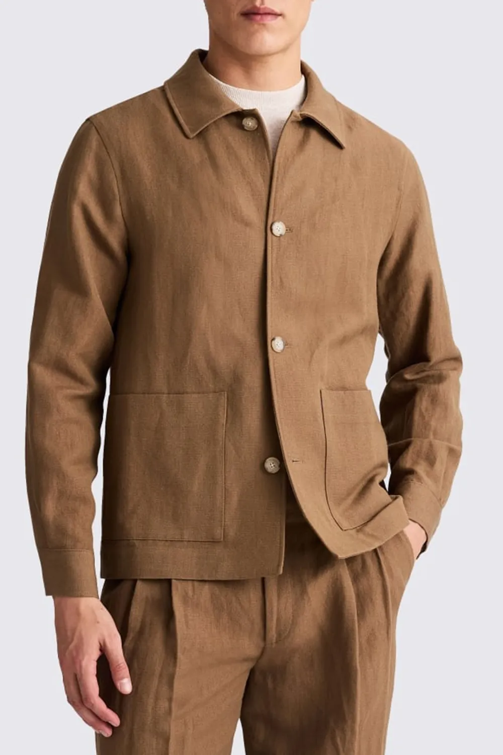 Linen-Wool Blend Khaki Men's Jacket