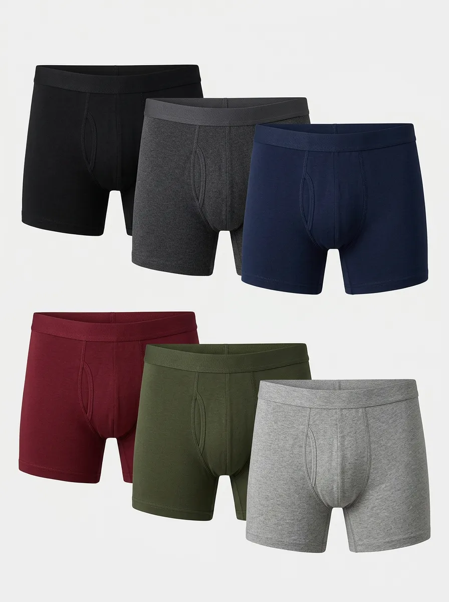 Men's Casual Smooth Cotton Boxer Briefs with Solid Color Design — Multipack