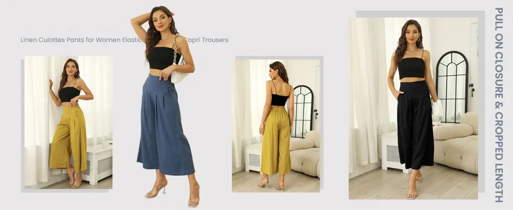 Women's Cotton Linen Culottes Pants
