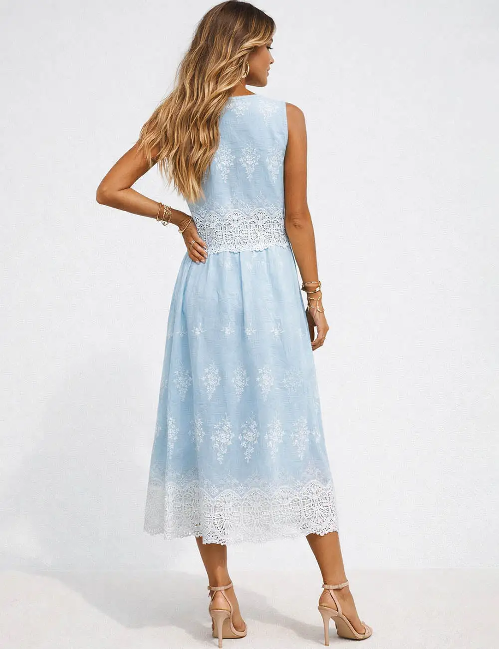 Boho Color Block Lace Embroidery Top Skirt
