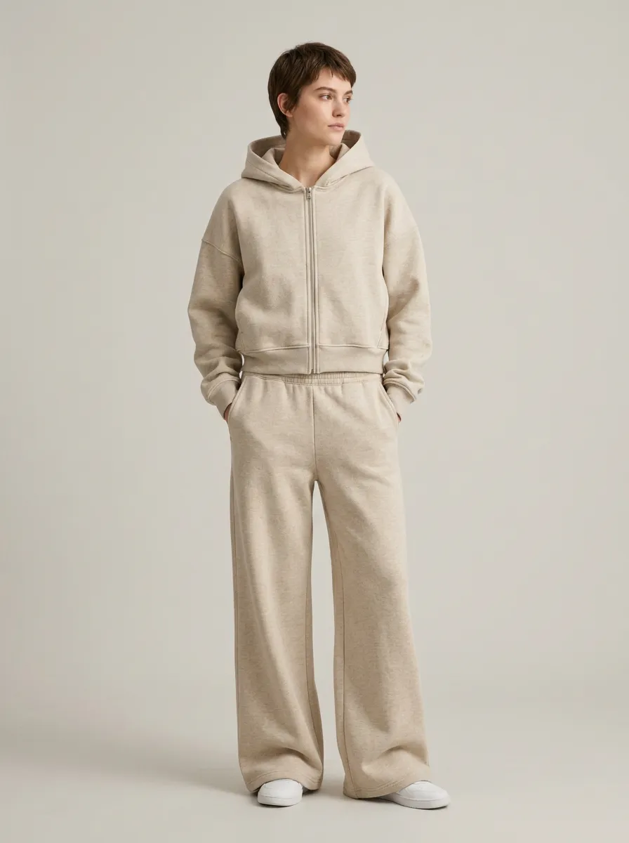 Unisex Casual Polished Sport Hooded Zip Tracksuit Set