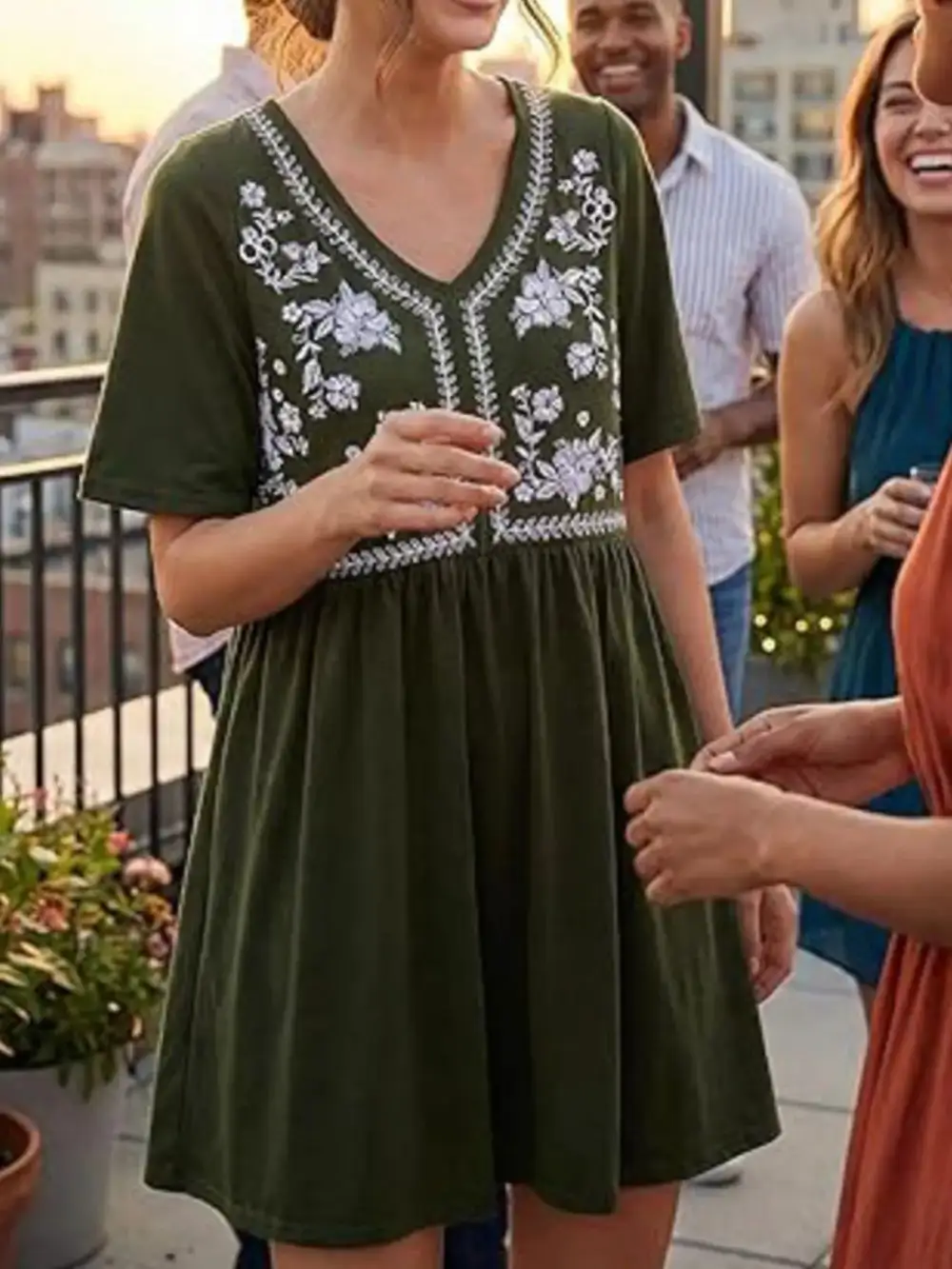 Floral V Neck Mini Dress